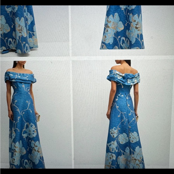 Teri Jon Blue Bateau Neck Cap Sleeve Gown - Picture 3 of 11